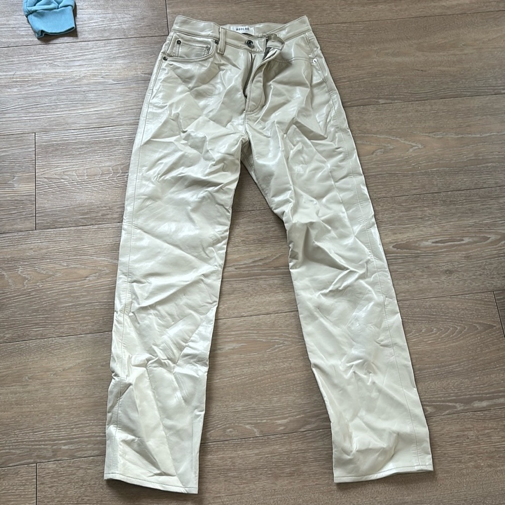 AGOLDE CREAM FAUX LEATHER PANTS SIZE 25